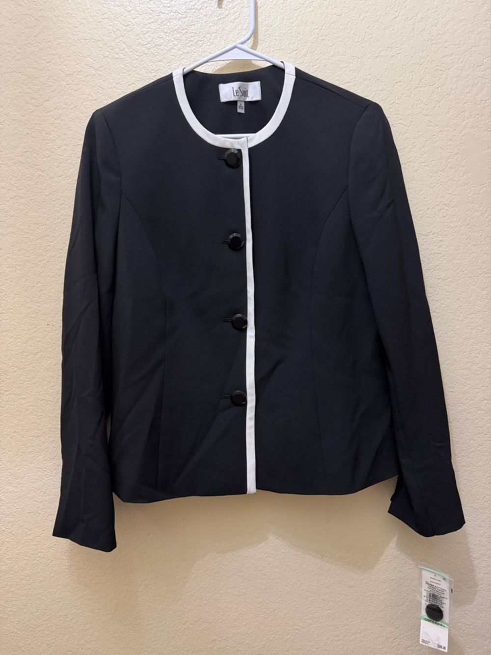 Le Suit Black Jacket with White Trim